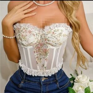 Floral Embroidered Mesh Fairytale Vintage Corset Bralette Crop Top